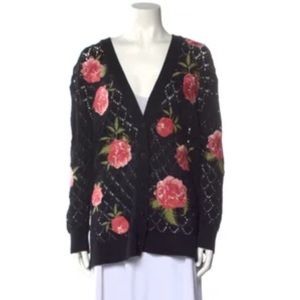 Alice + Olivia Floral Print V-Neck Sweater